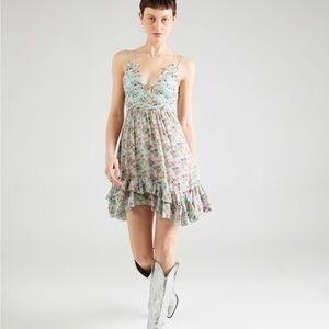 FP one adella turquoise xs nwt flowy assymetrical babydoll mini dress